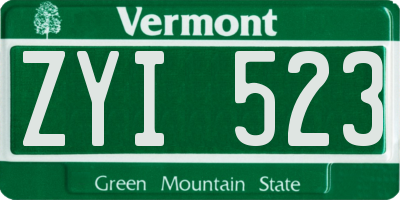 VT license plate ZYI523