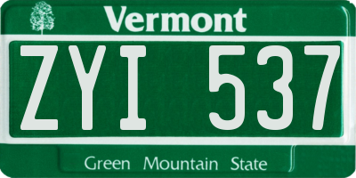 VT license plate ZYI537