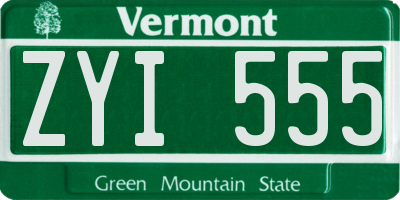 VT license plate ZYI555