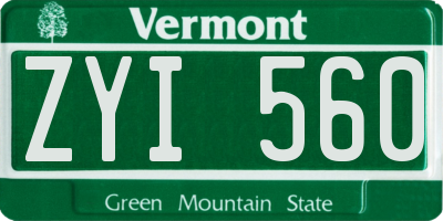 VT license plate ZYI560