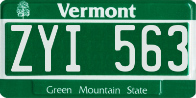 VT license plate ZYI563