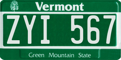 VT license plate ZYI567