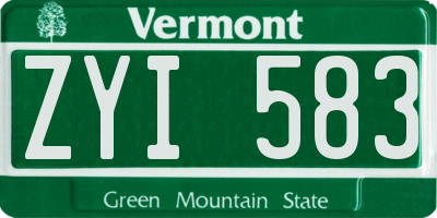 VT license plate ZYI583