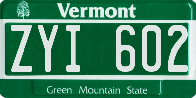 VT license plate ZYI602