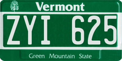 VT license plate ZYI625