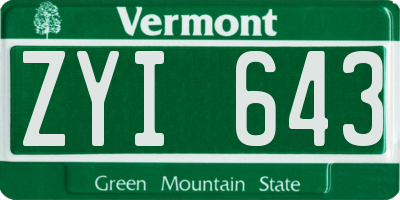 VT license plate ZYI643