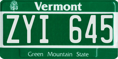 VT license plate ZYI645