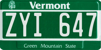 VT license plate ZYI647