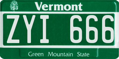 VT license plate ZYI666