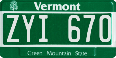 VT license plate ZYI670
