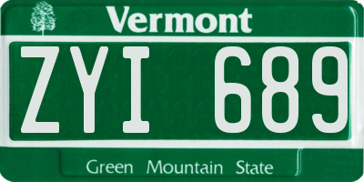 VT license plate ZYI689