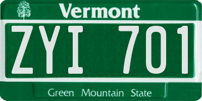 VT license plate ZYI701