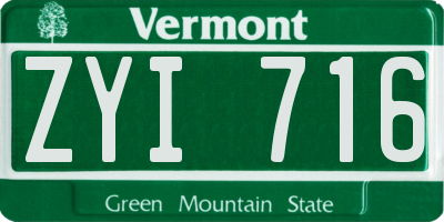 VT license plate ZYI716