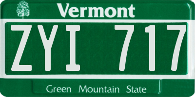 VT license plate ZYI717