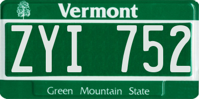 VT license plate ZYI752