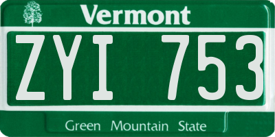VT license plate ZYI753