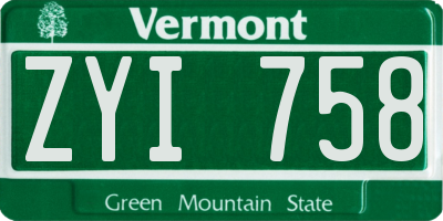 VT license plate ZYI758