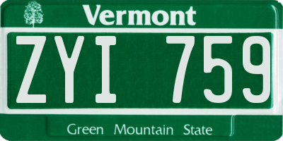 VT license plate ZYI759