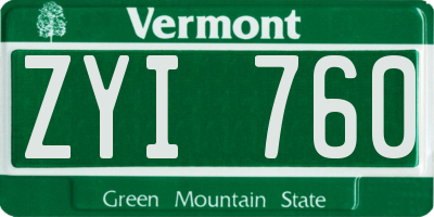 VT license plate ZYI760