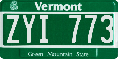 VT license plate ZYI773