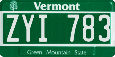 VT license plate ZYI783