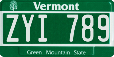VT license plate ZYI789