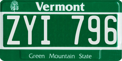 VT license plate ZYI796
