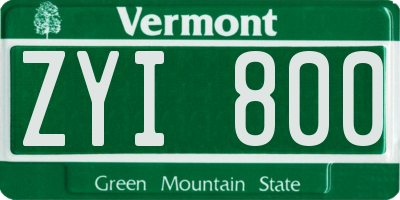 VT license plate ZYI800
