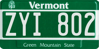 VT license plate ZYI802