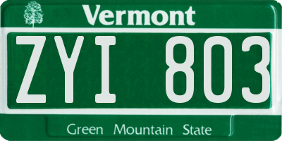 VT license plate ZYI803