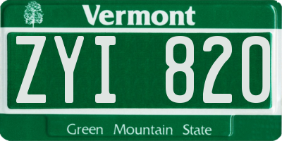 VT license plate ZYI820