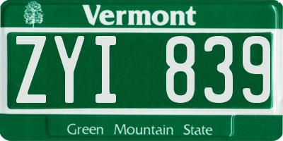 VT license plate ZYI839