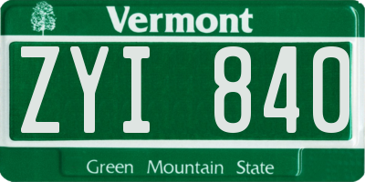 VT license plate ZYI840
