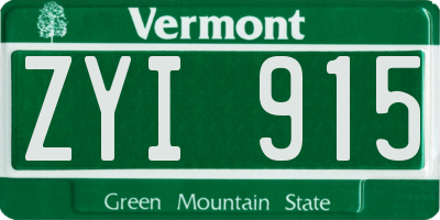 VT license plate ZYI915