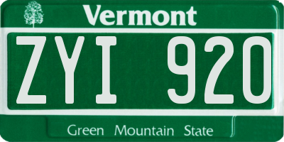 VT license plate ZYI920