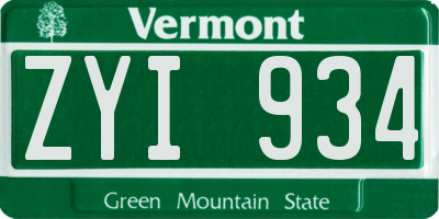 VT license plate ZYI934