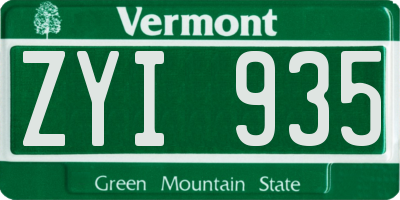 VT license plate ZYI935