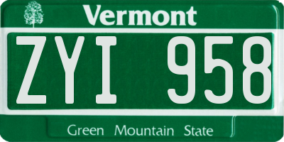 VT license plate ZYI958