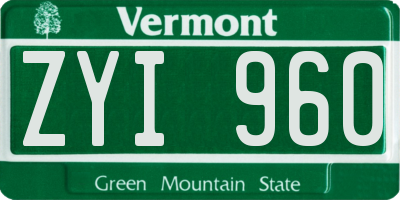 VT license plate ZYI960