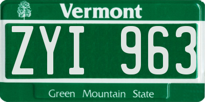 VT license plate ZYI963