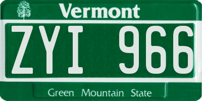 VT license plate ZYI966