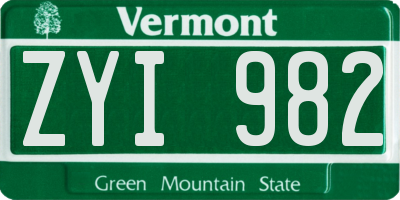 VT license plate ZYI982
