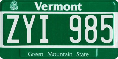 VT license plate ZYI985