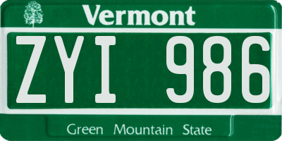 VT license plate ZYI986