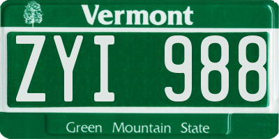VT license plate ZYI988