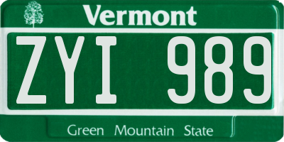 VT license plate ZYI989
