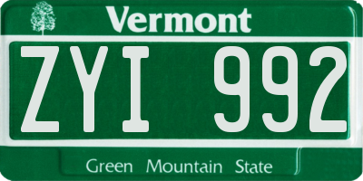 VT license plate ZYI992