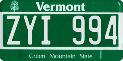 VT license plate ZYI994