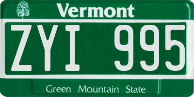 VT license plate ZYI995