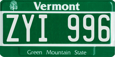 VT license plate ZYI996